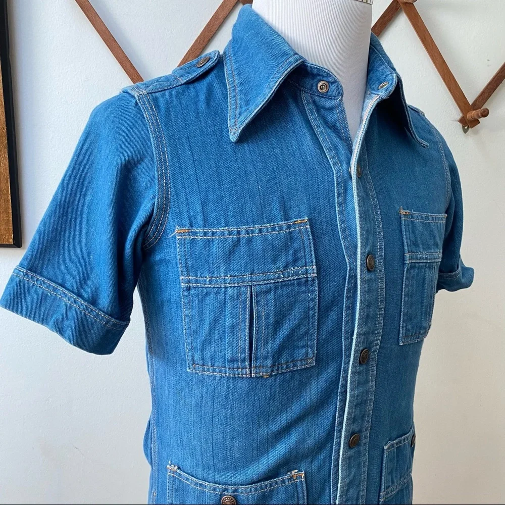 Vintage 1970s Red Snap Denim Utility Shirt - Picture 5 of 14